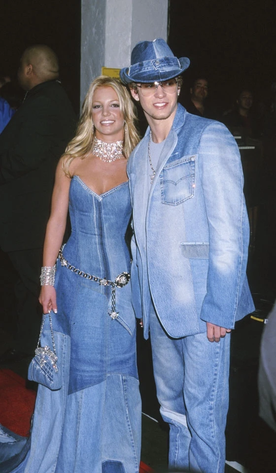 2000s double denim Britney Spears and Justin Timberlake