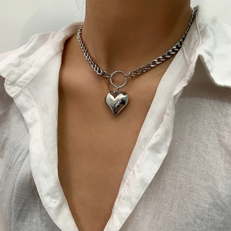 Y2K metal love pendant necklace
