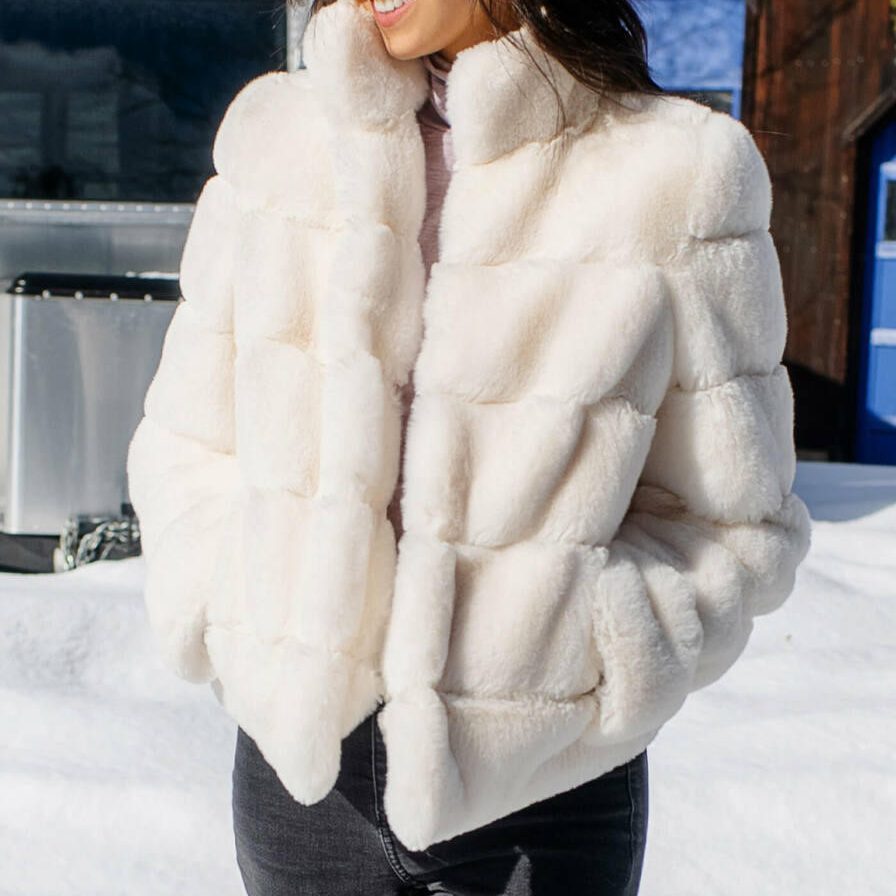 white faux fur coat