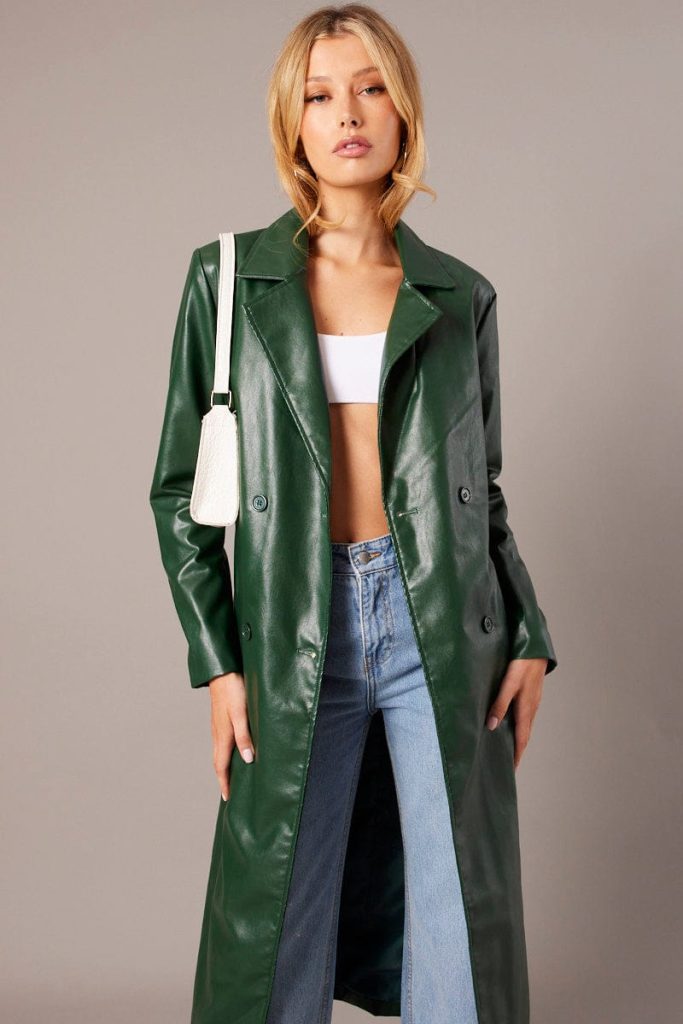 faux leather trench coat