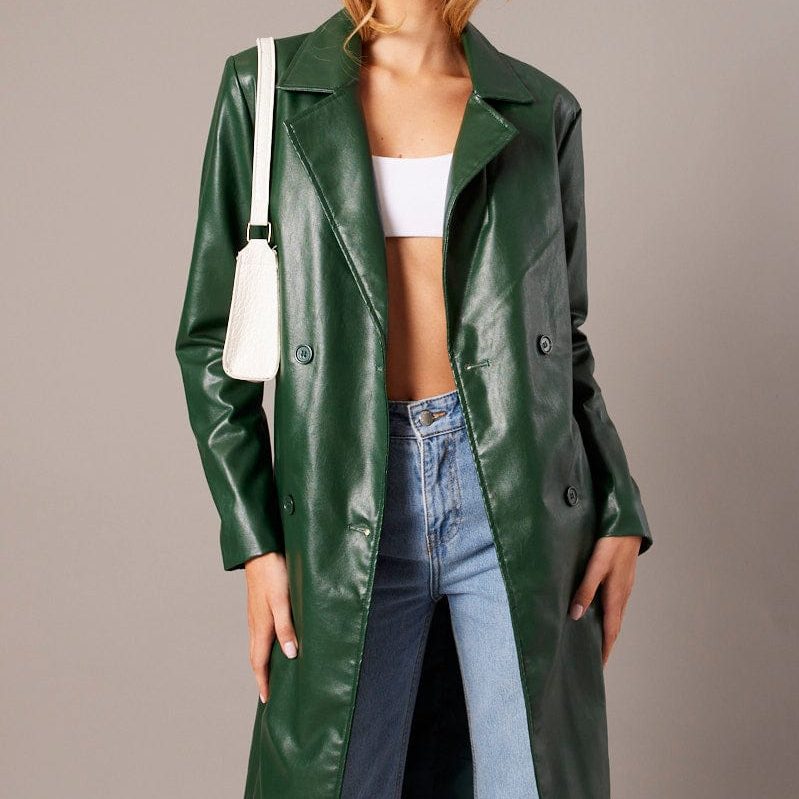 faux leather trench coat