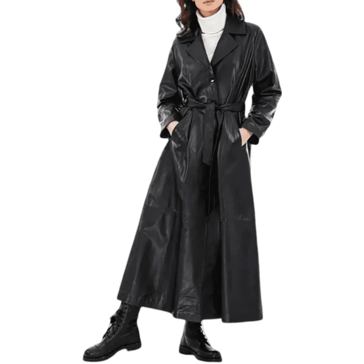 long black leather trench coat